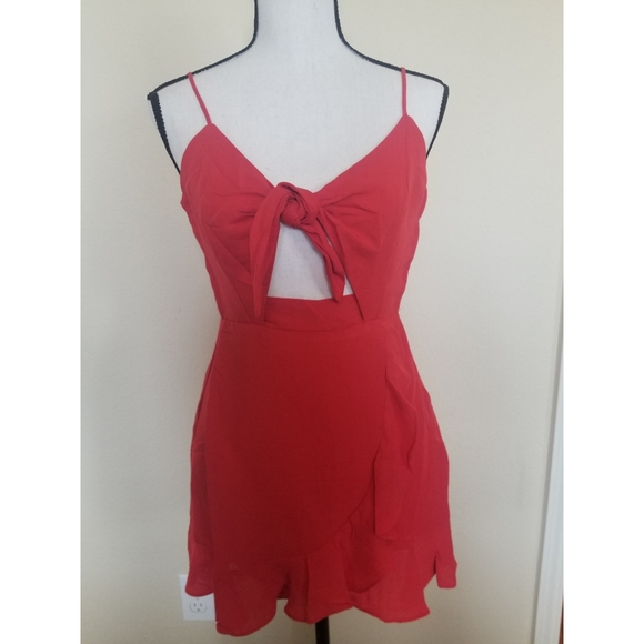 Red Tie-Front Mini Dress - Picture 3 of 7